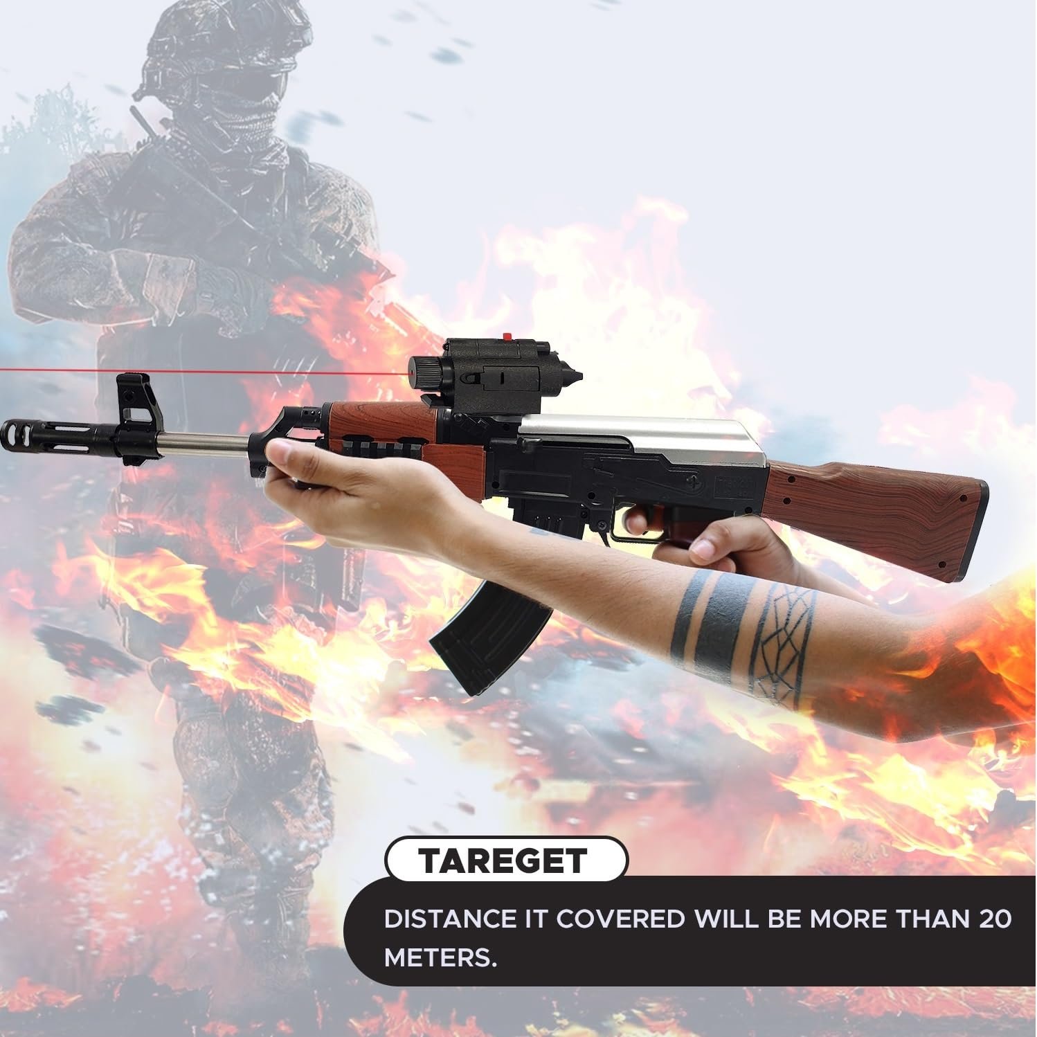 NHR AK47 Toy Gun with Laser Light with 500 Bullets 24-inch Long Shooting Gun for Kids 8+ Years - Image 6