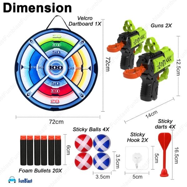 FunBlast Gun Toy For Kids Gun With Sticky Target Dart, Foam Bullets & Sticky Balls, Target Shooting Games, Long Range Shooting Darts Gun Toy For Kids, Indoor Outdoor Fun Games, Multicolor - Image 2