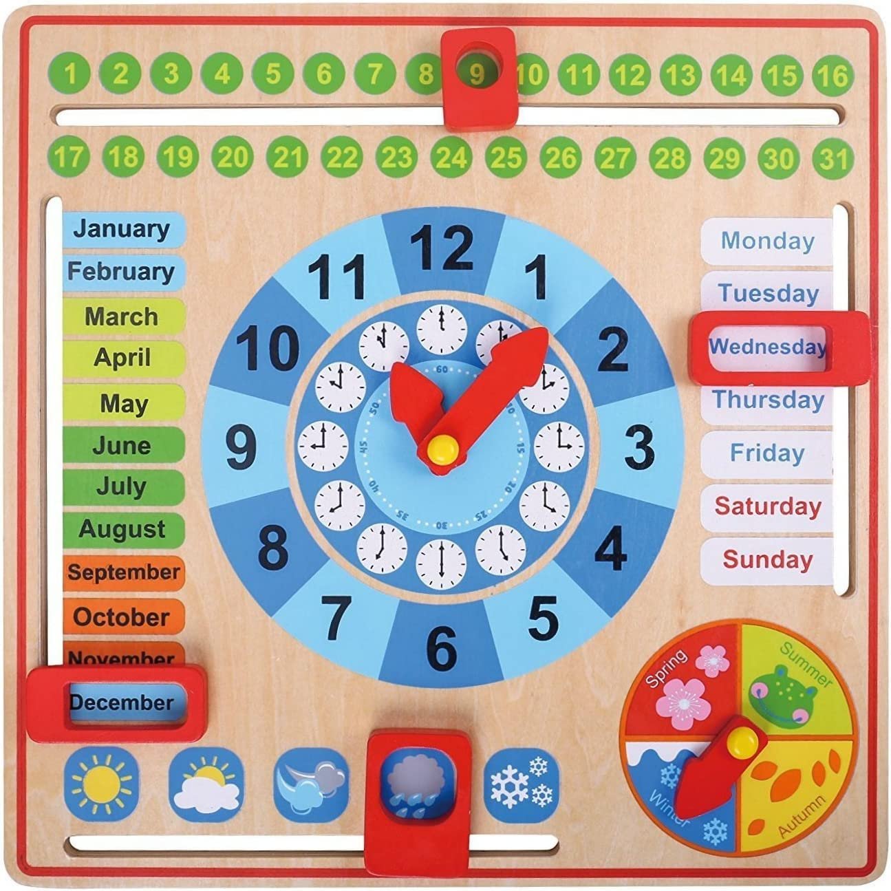 Kids Montessori Toys for Toddlers 3 Years - 4 Years Old Preschool Learning Materials - All About Today Board - Wooden Calendar and Learning Clock