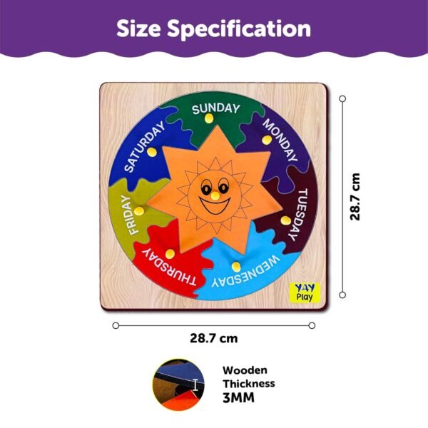 Yay Play Wooden Educational Toy - Set of 2 Learning Puzzle Boards for Kids Age 2 - Durable, Safe, Vivid Print Knob Puzzle for Month and Week Learning - Easy to Grab Combo Puzzle - Image 2