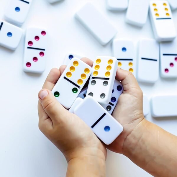 VGRASSP 28 Pcs Double Six Color Dot Domino Set Toy for Kids with Portable Travel Zipper Bag - Classic Dominos Game for Kids, Adults, and Family Game Nights - Color As Per Stock (Zipper Bag) - Image 2