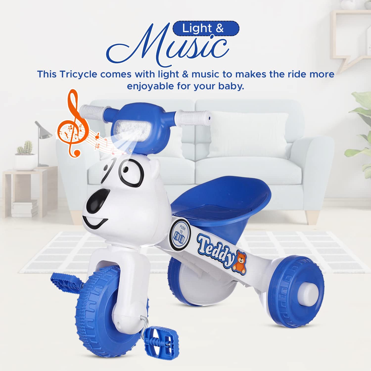 Dash Teddy Foldable Tricycle for Kids 1-3 Years, Baby Cycle With Light and Music (Capacity 20Kg | Blue) - Image 5