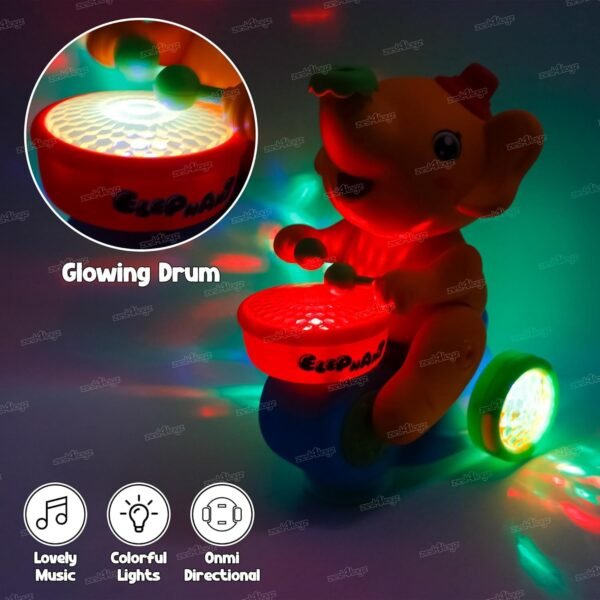 Zest 4 Toyz Musical Walking Elephant Drummer Toy with Flashing Light & Sound Toy for Kids Beating Drum Blowing Ball Toy - Yellow - Image 4