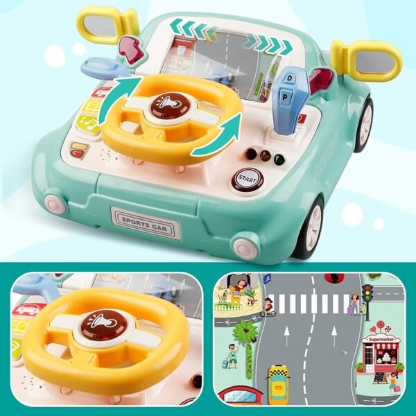 Light & Musical Steering Wheel Toy for Toddlers 1-3 Years -Simulation Driving Car Toy- Fine Motor Skills Toy- Early Education Birthday Gifts for Kids (Green) - Image 3