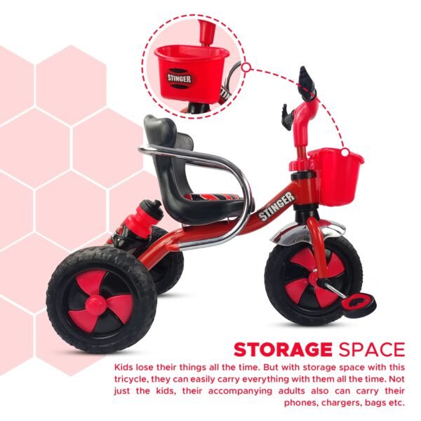 Dash Stinger Tricycle for Kids 3-5 Years, Baby Cycle With Storage Basket and Sipper (Capacity 25kg | Red) - Image 4