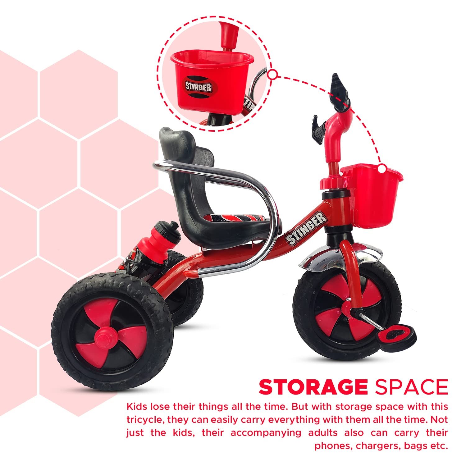 Dash Stinger Tricycle for Kids 3-5 Years, Baby Cycle With Storage Basket and Sipper (Capacity 25kg | Red) - Image 4