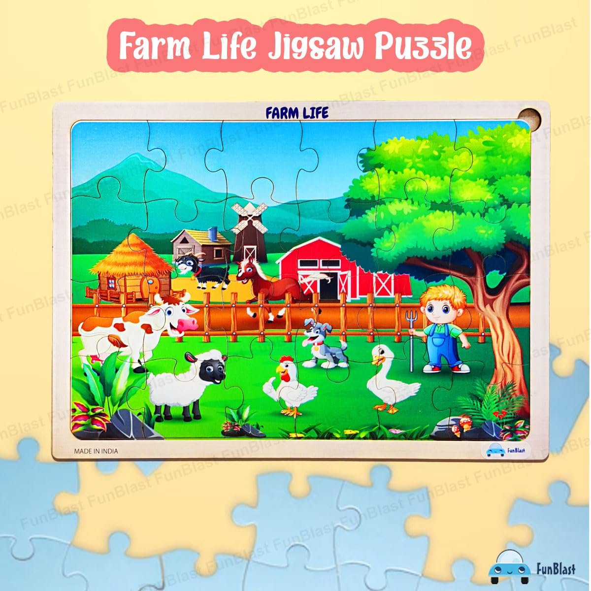 FunBlast Puzzles for Kids - 24 Pcs Farm Life Jigsaw Puzzle for Kids of Age 3-5 Years, Wooden Board Jigsaw Puzzles, Floor Puzzle for Children, Learning and Educational Jigsaw Puzzle Toys - Image 4