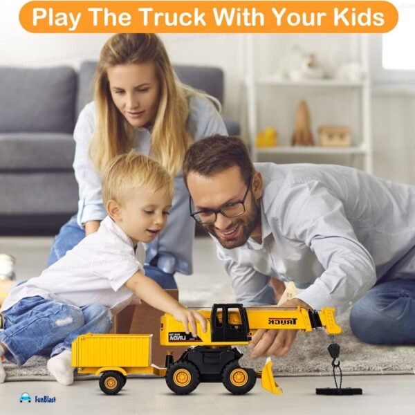 FunBlast Crane Truck Toy, Pull Back Long Vehicles Tow Crane Toy with Trolley for Kids, Friction Power Toy Trucks for 3+ Years Old Kids, Light & Sound Truck Toy for Kids, Toys for Boys (Crane) - Image 2