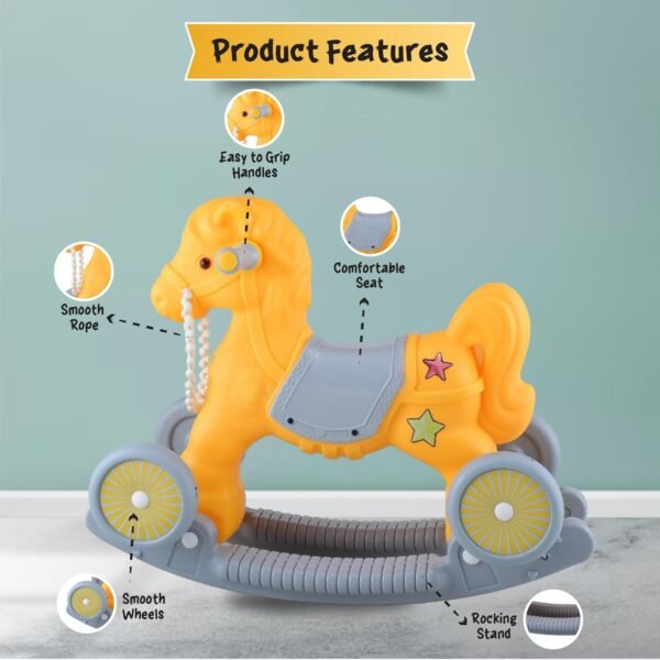 Rockin\' Roll Horse Ride - 2 in 1 Adventure|Riding Horse for Toddler|Baby Rocking Chair Push Ride On Toy Car|Rider Cum Rocker|Birthday Gift for Kids 1-3 Years|Made in India|Yellow - Image 3