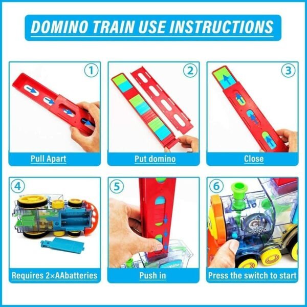 60 Pcs Domino Rally Train Toy Set Model with Lights and Sounds Construction Stacking Choo Choo Filling Dominoes Toys for Kids Multicolor Multicolor - Image 4