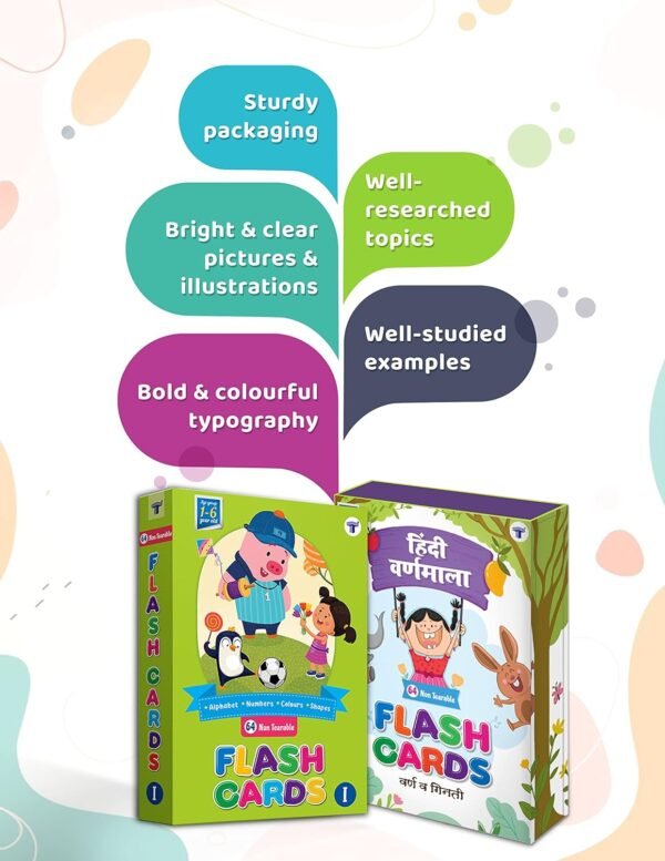 English and Hindi Flash Cards for Kids | 128 Non Tearable Flash Cards | Contains English Alphabet, Numbers, Hindi Varnamala, Letters | 1-6 Years | Set of 2 - Image 5