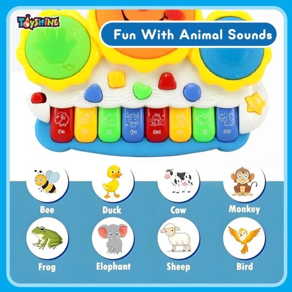 Toyshine Drum Keyboard Musical Toys with Flashing Lights, Animal Sounds and Songs, Multi Color - Image 4