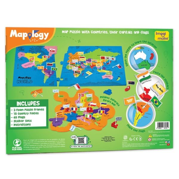 Imagimake Mapology World Flags & Capitals Jigsaw Puzzle |75 Multi-Colored Country-Shaped Pieces | Birthday Gift for Boys and Girls| World Map Puzzle | Educational Toys for Kids 5,6,7,8,9,10 - Image 6