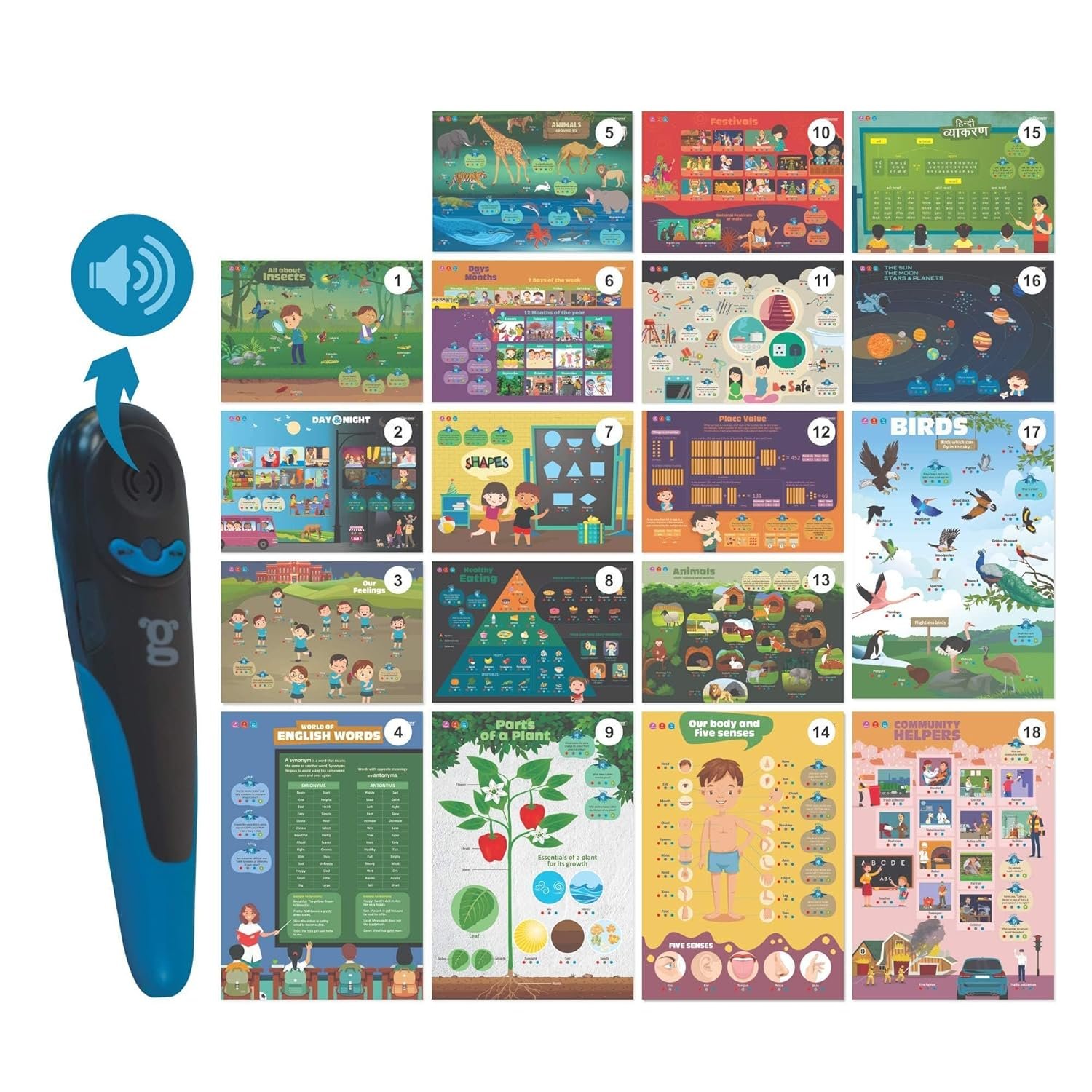 Kinder Smart Interactive Learning Series with Talking Pen(Set of 18) Activity & Learning Toys for Children, Fun Educational Toy for Kids, Paper Based Multi-Sensorial Posters (3-6 Year Old) - Image 3
