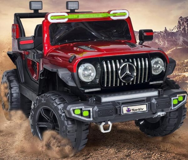 Driving Thar Jeep for Kids 1 to 8 Years | Driving Electric Car Toy Ride on | Loading Capacity of 50 Kg | Bluetooth Music Player | Remote Control & Manual Steering Drive (Benz-Red)