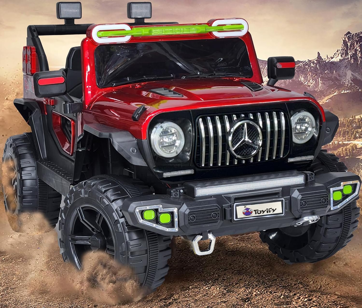 Driving Thar Jeep for Kids 1 to 8 Years | Driving Electric Car Toy Ride on | Loading Capacity of 50 Kg | Bluetooth Music Player | Remote Control & Manual Steering Drive (Benz-Red)