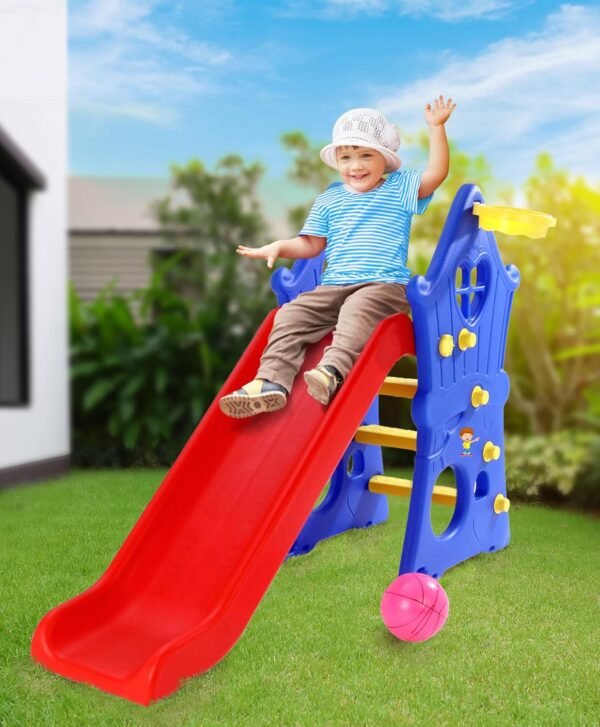 FLIPZON Foldable Hut Shape Sliders for Kid with Basket Ball Ring - Plastic Garden Slide for Kids/Baby Indoor Outdoor Games | Garden Slide for Kids 1-5 Years Boys & Girls