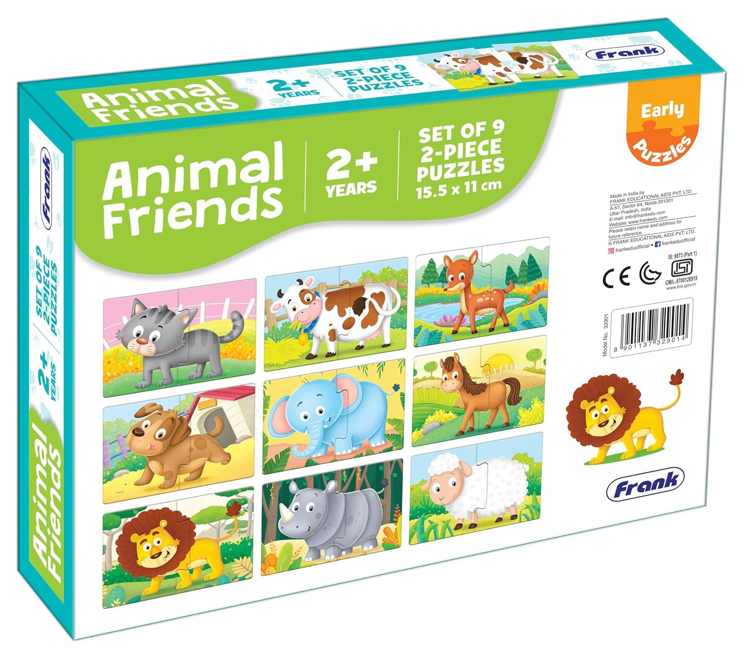 Frank Animal Friends (Set of 9) 2 Pcs Puzzle -Early Learner Educational Jigsaw Puzzles Set for Kids 2 Years and Above - Educational Toys and Games - 32901 - Image 3