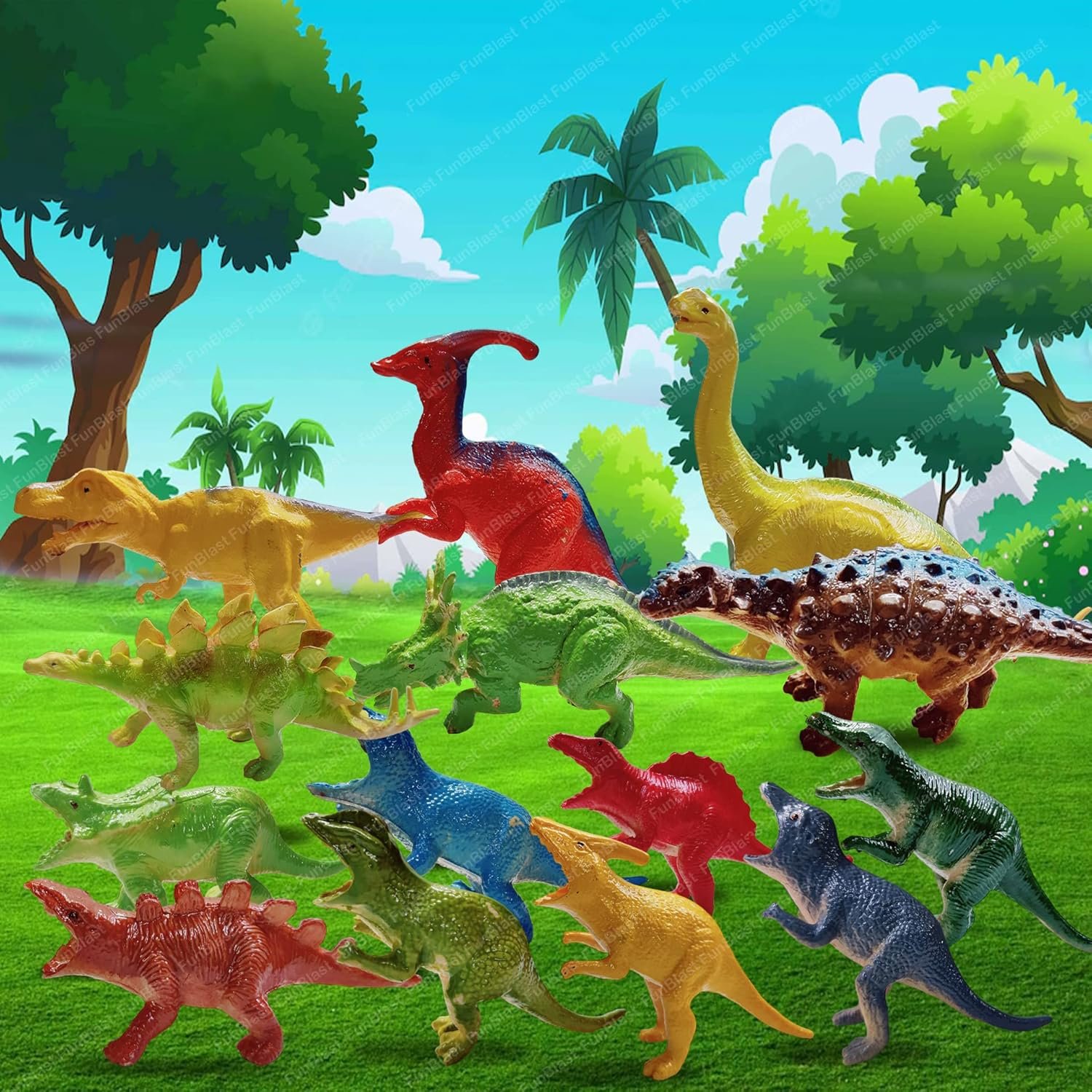 FunBlast Dinosaur Figures Play Set - 14 Pcs Dinosaur World Animals Toys for Kids - Best Birthday Return Gifts - Image 5
