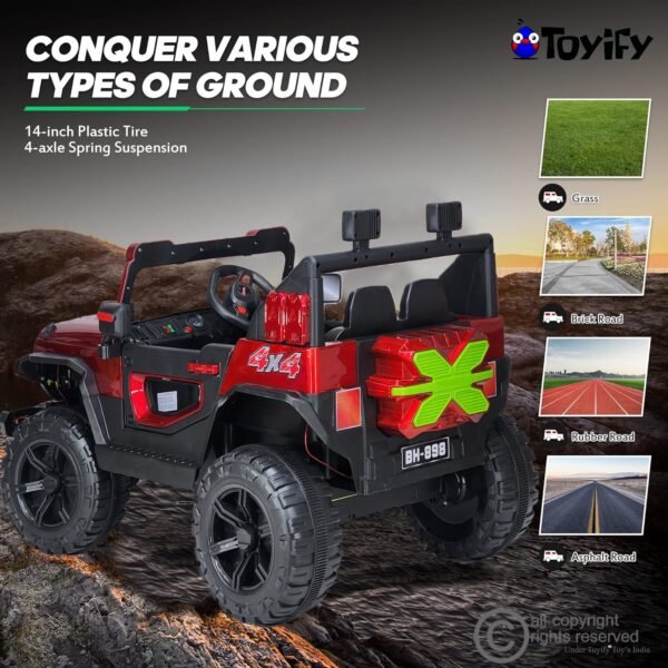 Driving Thar Jeep for Kids 1 to 8 Years | Driving Electric Car Toy Ride on | Loading Capacity of 50 Kg | Bluetooth Music Player | Remote Control & Manual Steering Drive (Benz-Red) - Image 4