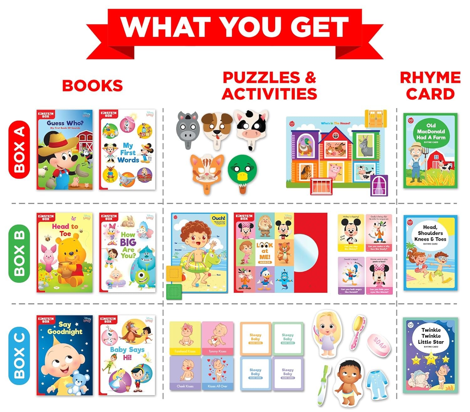 Einstein Box Featuring Disney for 1-Year-Old Boys/Girls | Disney Gift Toys for 1-Year-Old Boys & Girls | Board Books, Pretend Play Set | Learning & Educational Toys | Birthday Gift Set of 3 | - Image 2