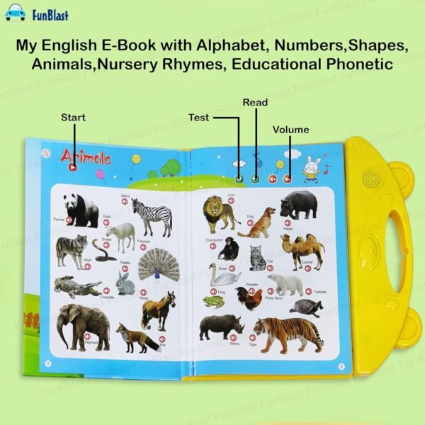 FunBlast Audio Book for Kids - My English E-Book with Alphabet, Numbers, Shapes, Animals, Nursery Rhymes, Educational Phonetic Learning Book for 3 + Year Kids, Boys, Toddlers (B) - Image 6