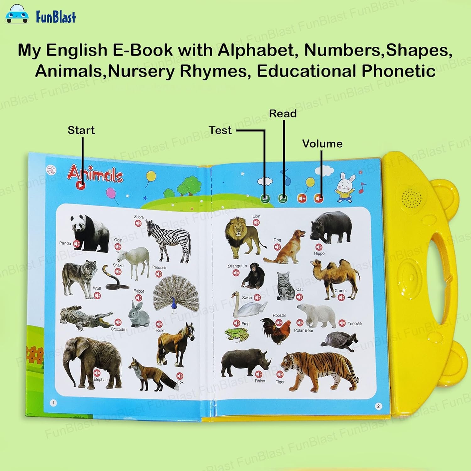 FunBlast Audio Book for Kids - My English E-Book with Alphabet, Numbers, Shapes, Animals, Nursery Rhymes, Educational Phonetic Learning Book for 3 + Year Kids, Boys, Toddlers (B) - Image 6