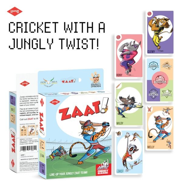 KAADOO Get 2 for 1 - ZAAT and Power Blast - JUNGLY Cricket World Cup Card Game – Fun Wildlife-Themed Pocket Game for Kids 6+, Teens & Adults (2-4 Players) - Image 3
