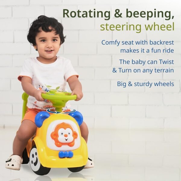 LuvLap Sunny Ride on & Car for Kids with Music & Horn Steering, Push Car for Baby with Backrest, Safety Guard, Under Seat Storage & Big Wheels, Ride on for Kids 1 to 3 Years Upto 25 Kgs (Yellow) - Image 4