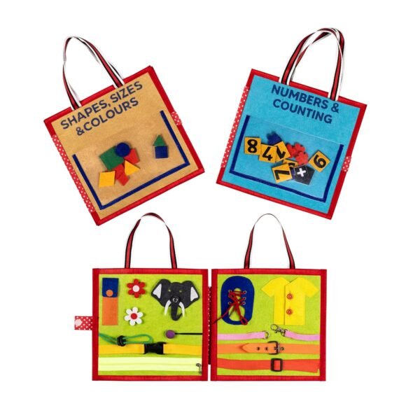 Seraphina My First Montessori Preschool Busy Book for 2-5 Year Old Boys and Girls | Counting, Numbers, Maths, Shapes, Colors, Sizes, Life Skills for Kids to Develop Learning Skills - Set of 3
