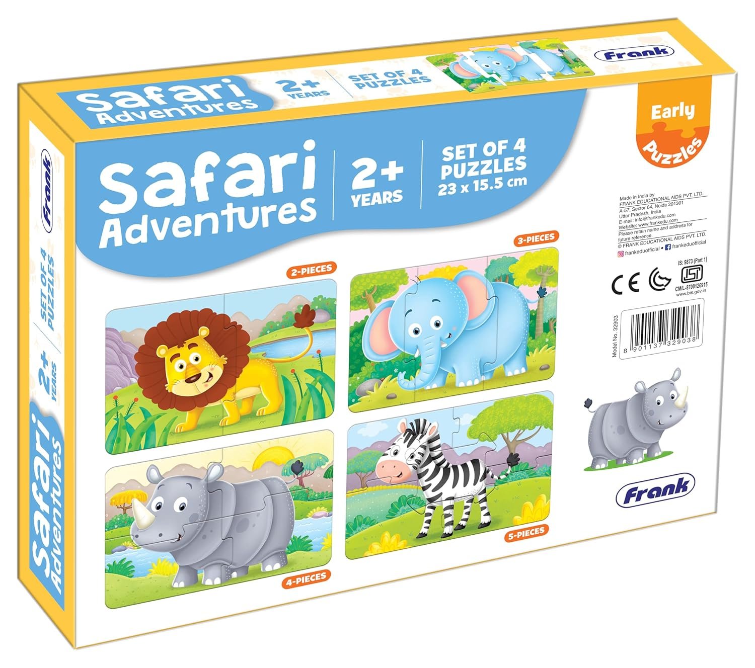 Frank Safari Adventures (Set of 4) 2 Pcs Puzzle -Early Learner Educational Jigsaw Puzzles Set for Kids 2 Years and Above - Educational Toys and Games - 32903 - Image 5