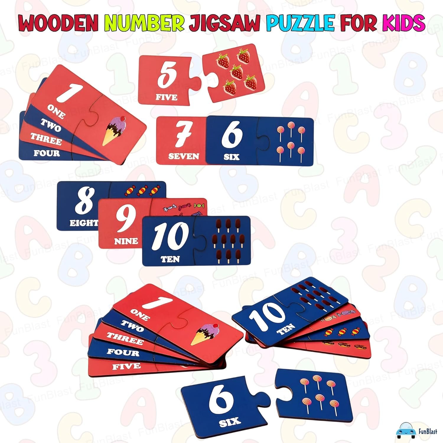 FunBlast Wooden Number Jigsaw Puzzle for Kids Jigsaw Puzzle for Kids of Age 3-5 Years – 24 Pcs (Multicolor) - Image 4