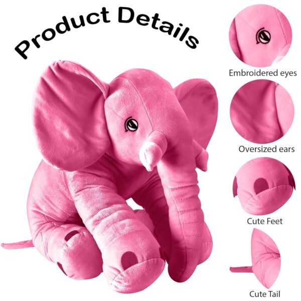 DearJoy Big Size Fibre Filled Stuffed Animal Elephant Soft Toy for Kids of Plush Hugging Soft Toy for Kids boy Girl Birthday Gift (3 Years+, 60 cm, Pink Color) - Image 2