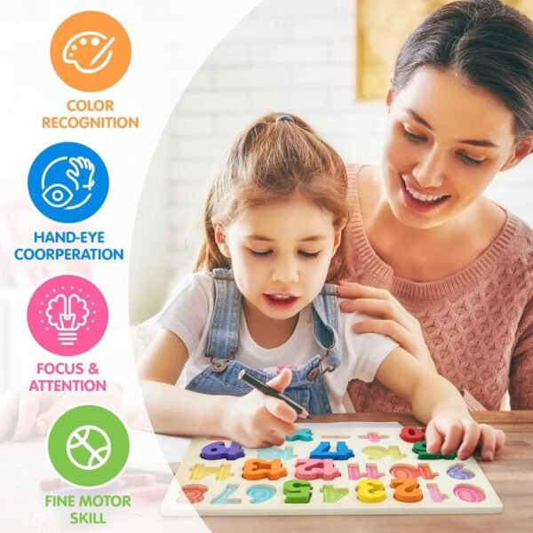 Kidology Wooden Puzzles for Toddlers for Kids Preschool Learning Toys, Wooden Montessori Toddler Puzzles Wooden Alphabet, Number, Shape Puzzles for Kids 2-4 Years Old (Number + Alphabet Puzzle - 2Pcs) - Image 6