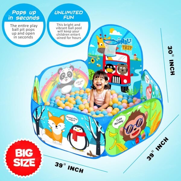 Zest 4 Toyz Animal Ball Pool for Kids Large Pop-Up Play Pit with Fun Animal Design Indoor and Outdoor Playpen with Basketball Hoop Foldable Play Pool for Boys and Girls (Balls Not Included) - Image 2