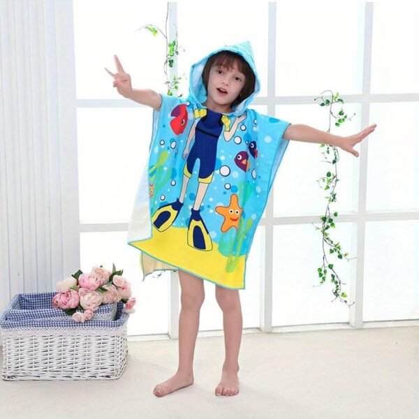 Hooded Poncho Towel for Kids | Double Side Terry | Printed Cape Towels for Kids (Dino) - Image 3