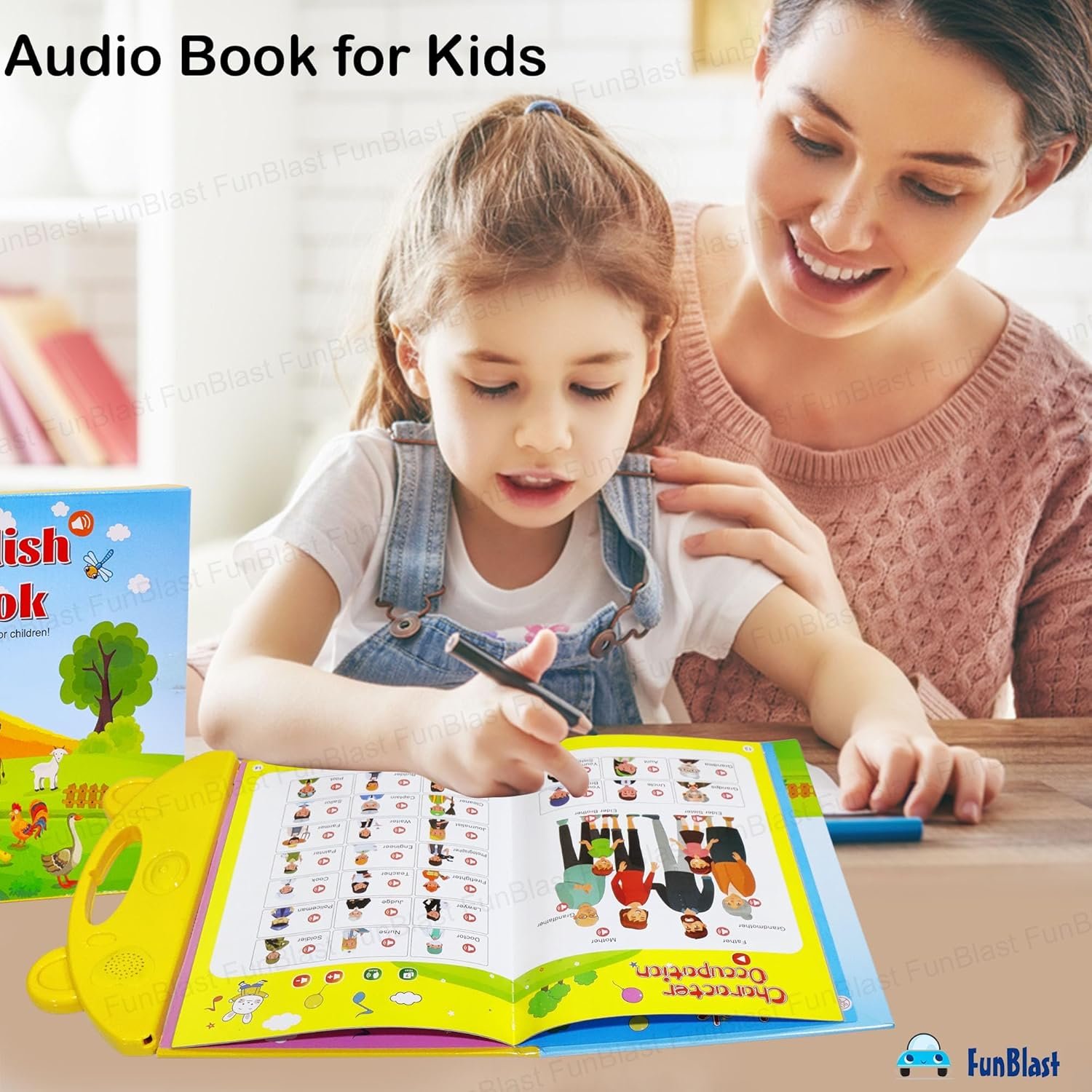 FunBlast Audio Book for Kids - My English E-Book with Alphabet, Numbers, Shapes, Animals, Nursery Rhymes, Educational Phonetic Learning Book for 3 + Year Kids, Boys, Toddlers (B) - Image 2