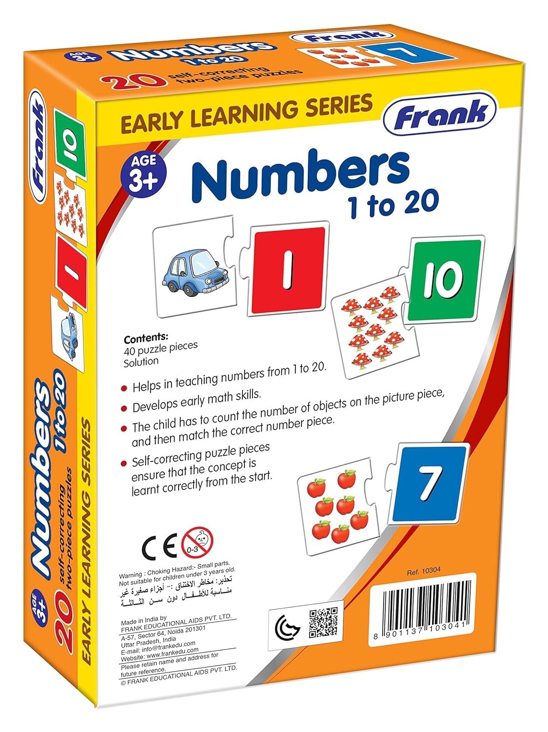 Frank Numbers 1 to 20 –(40 Pieces) 2 Self-Correcting 2 Pcs Puzzle- Early Learner Educational Jigsaw Puzzles Set with Images for Kids 3 Years and Above - Educational Toys and Games - 10304 - Image 5