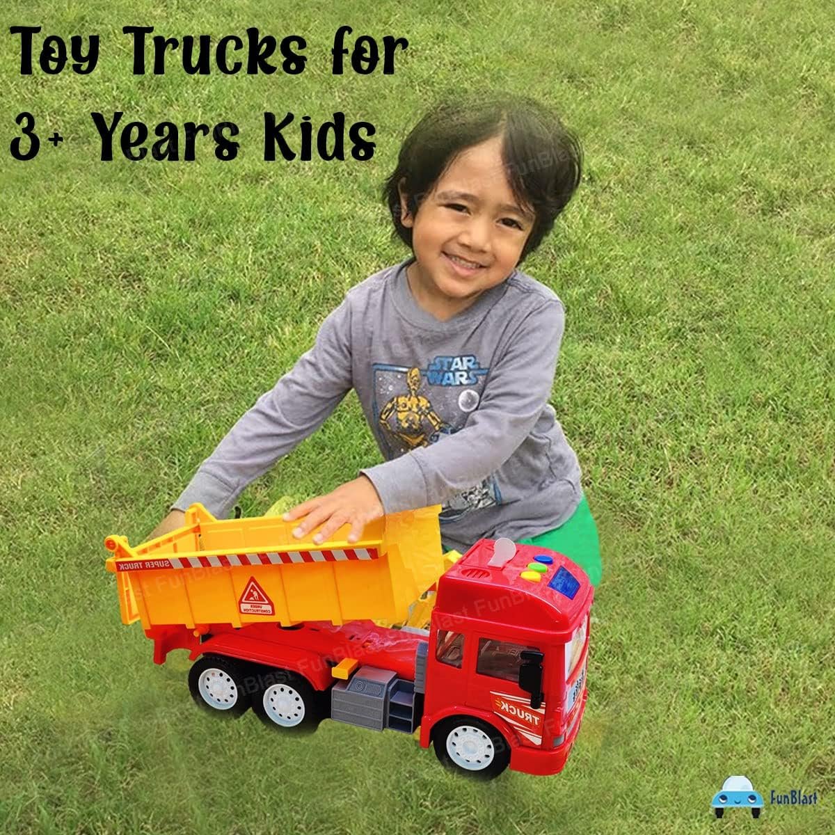 FunBlast Dumper Truck Toy, Pull Back Vehicles Dumper Toy for Kids, 6 Wheels Friction Power Toy Trucks for 3+ Years Old Boys and Girls, Light & Sound Truck Toy for Kids (Multicolor) - Image 3