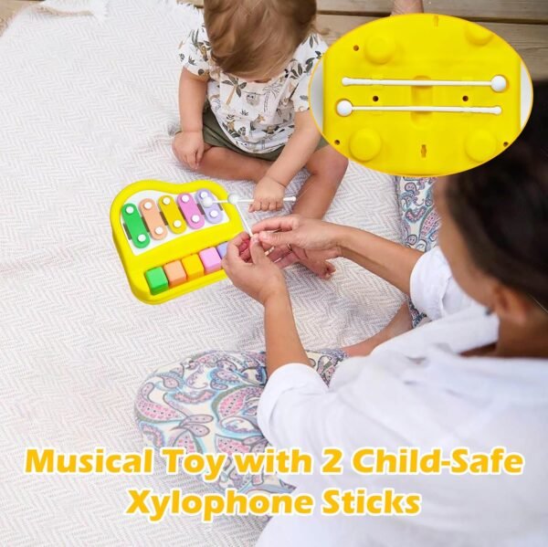 VGRASSP 2 in 1 Small Xylophone and Piano Toy for Kids with Colorful Keys and Drum Sticks - Musical Instrument Toy for Baby and Toddlers - Yellow - Image 6