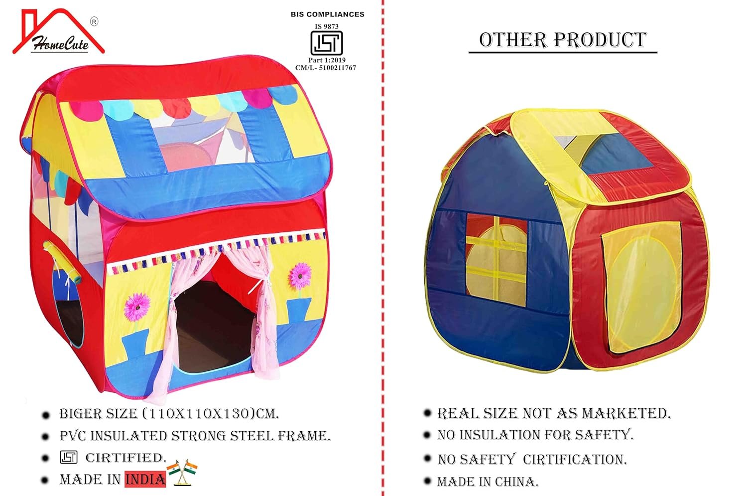 Homecute Foldable Pop Up Hut Type Kids Toys Jumbo Size Play Tent House for Boys and Girls (Big Size Multi) - Image 5