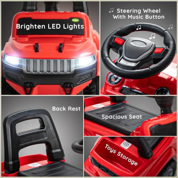 Baybee Speedy Ride on Baby Car for Kids | Ride on Toys Car with Music & LED Light | Portable Push Ride on Jeep with Backrest & Storage Basket | Kids Car to Drive 1-3 Years Boys Girls (Red) - Image 4