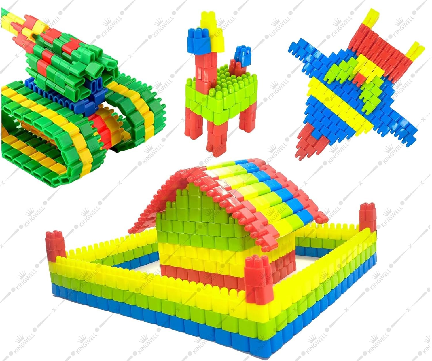 Kingwell 600+ Pcs Educational Toy for Kids Block Toy Set for Kids Bullet-Shaped Construction DIY Puzzle Plastic Assembly Stacking 3D Early Educational and Childhood Birthday Gift for Boys Girls 3-8 Years