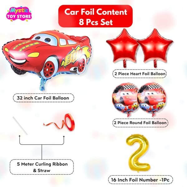 2nd Car Theme Balloons for Birthday Decoration Kit Red Black 2 year Baby Boys Girls Kids 5 Pcs Lightning Macqueen Theme Foil Balloons Decoration Set Items 2 Pcs Red Star - Image 3
