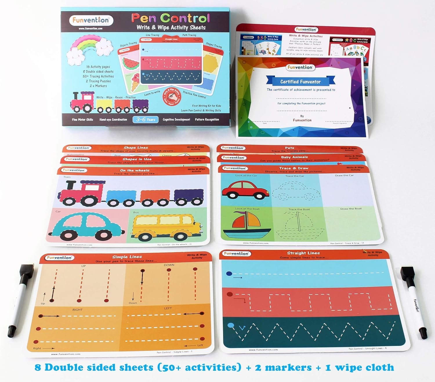 funvention- for Little Scientist in Every Kid Learn Pen Practice and Writing Skills Educational Pen Control Write and Wipe Activity Sheets Game (3-6 Years)- Multi Color - Image 4