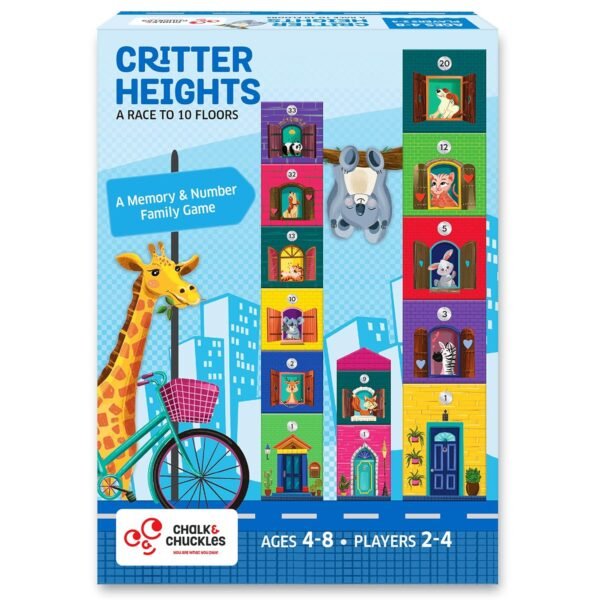 Chalk and Chuckles Critter Heights Board Game, Age 4-8 Years, Memory & Strategy Brain Games for Kids, Educational Toy, Card Game for Boys, Girls, Gifts for Ages 5, 6, 7, 8 and Up