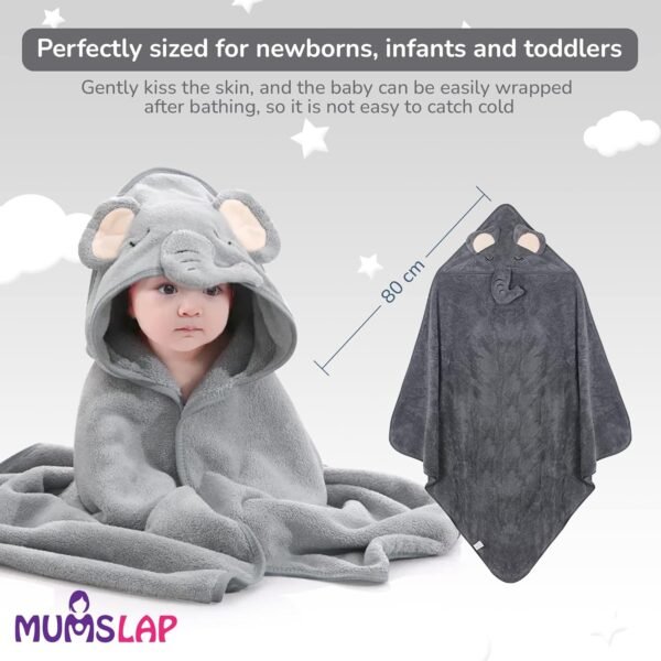 Hooded Baby Towel - Premium Soft Baby Bath Towel for Bathtub for Newborn, Infant-Ultra Absorbent, Natural Baby Stuff Towel for Boys and Girls (Bear, Kitty & Puppy) (Elephant) | Polyester Blend - Image 4