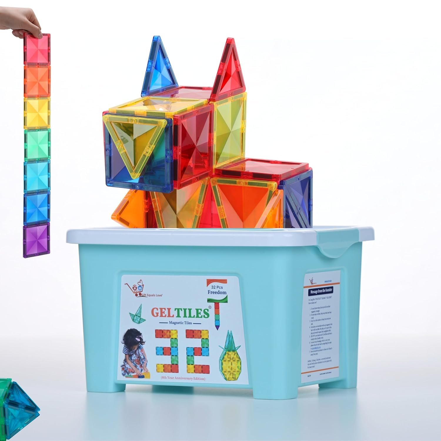 Freedom- 32 Pcs Of Magnetic Tiles Building Blocks Toys With Storage Box Constructing And Creative Learning Educational Next Generation Multicolor Stem Toy For Kids Age 3+ (32 Pcs Set)