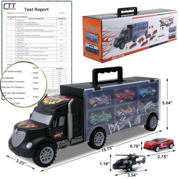 Toddler Toys For 3-4 Year Old Boys,Transport Cars Carrier Set Truck Toys With 20 Die-Cast Vehicles Truck Toys Cars,Ideal Gift Toys For Kids Age 3-7, Black - Image 2