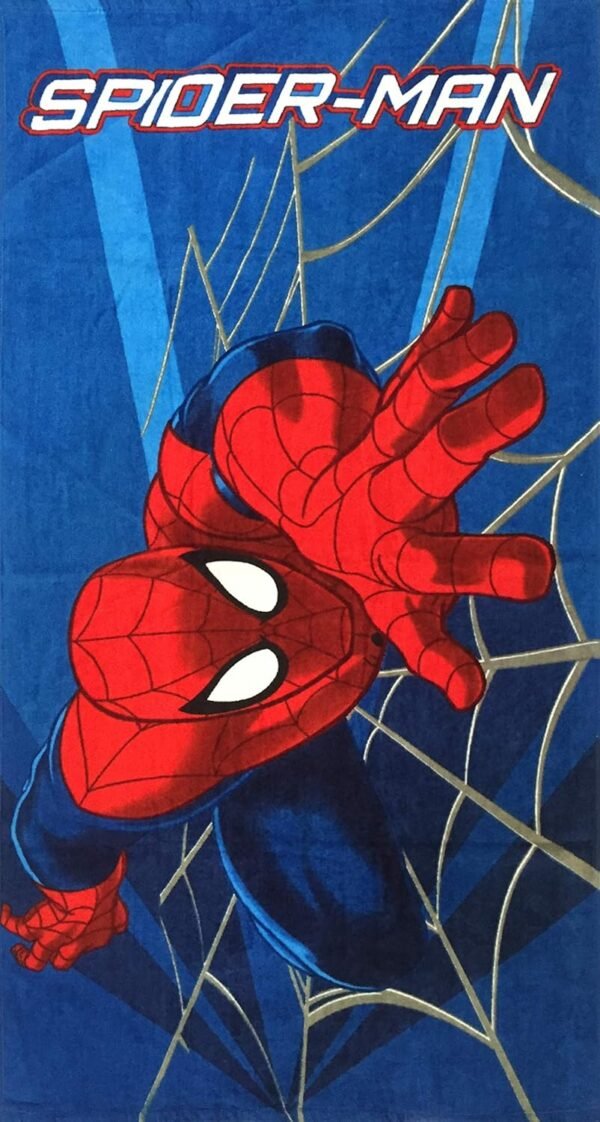 Athom Living Marvel Spider-Man 350 GSM Cotton Bath Towel for Kids & Adults – Soft, Absorbent, Quick-Drying, Blue Color, Superhero Themed Towel - Image 2